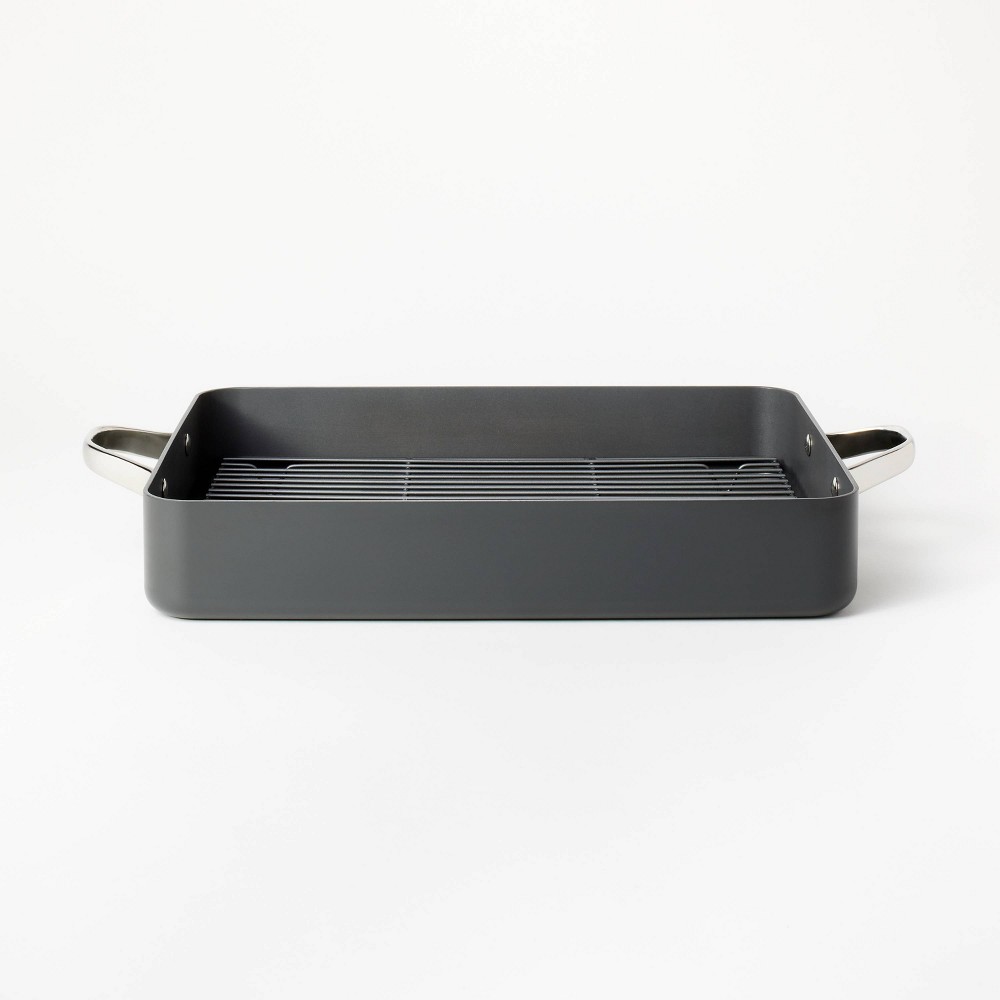 Photos - Pan 2pc Hard Anodized Roaster with Wire Rack Dark Gray - Figmint™