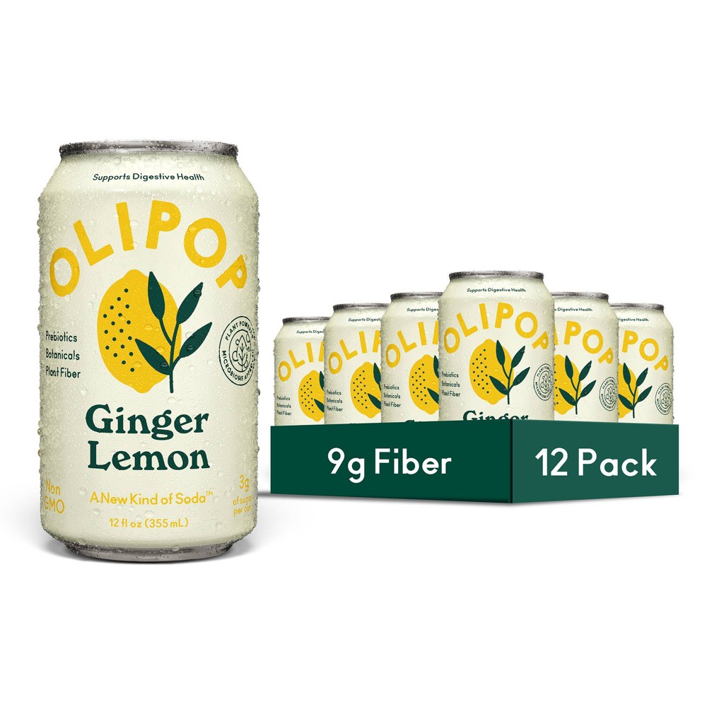 OLIPOP 9g Fiber Prebiotic Soda Ginger Lemon - 12pk/ 12 fl oz Cans