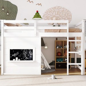TUYOHW Kids Loft House Bed with Chalkboard,Twin/Full Wood Bed Frame with Play Space & Built-in Bookshelf,Pine Wood Cabin-Style Bunk for Boys,Girls - 1 of 4
