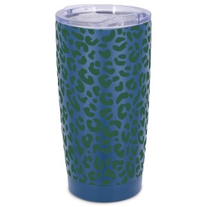Elanze Designs 20 oz Stainless Steel On the Go Insulated Travel Tumbler With Push Top Lid, Forest Green Cheetah Leopard Print Blue - 1 of 4