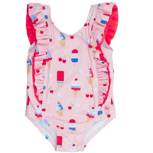 RuffleButts Girls UPF50+ Waterfall One Piece - 1 of 4