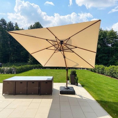 PURPLE LEAF Double Top Rectangle Patio Umbrella with Base Deluxe Wood Pattern Offset Hanging Umbrella for Pool Garden Deck