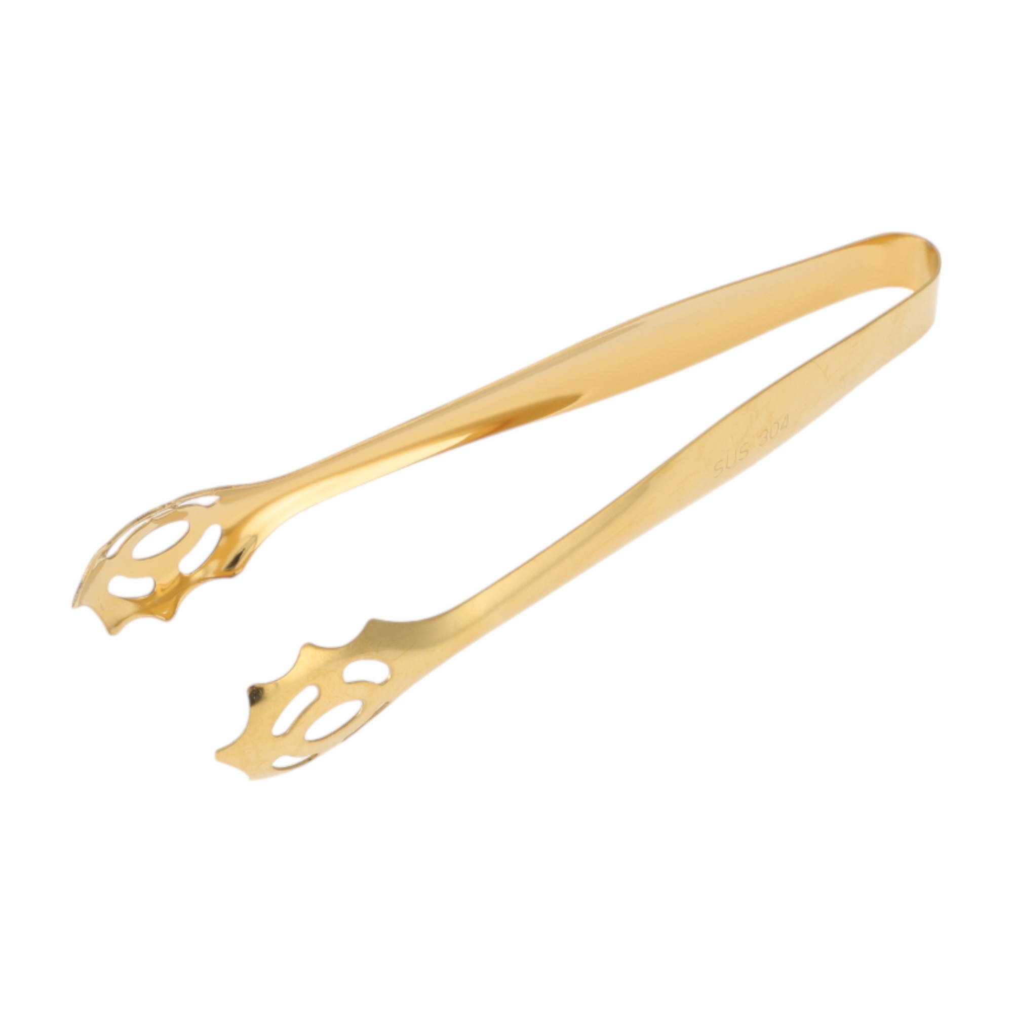 Unique Bargains Food Tongs Claw Shape Hole Ice Tongs Sugar Cube Clip Food Tong Dishwasher Safe 304 Stainless Steel 5 Inch 1Pcs Gold Tone
