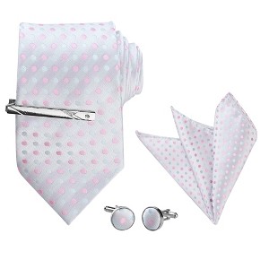Allegra K Men's Polka Dots Business Wedding Pocket Square Clip Cufflinks Necktie Sets - 1 of 4