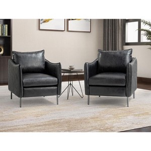 Set of 2 Felix Upholstery Livingroom Vegan Leather Armchair with Metal Legs | KARAT HOME - 1 of 4