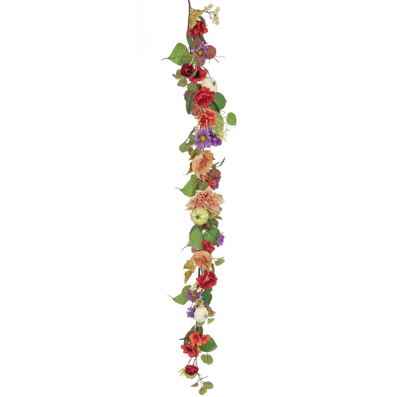 National Tree Company 6 ft. Harvest Serenity Floral and Pumpkins Garland, 4 of 5