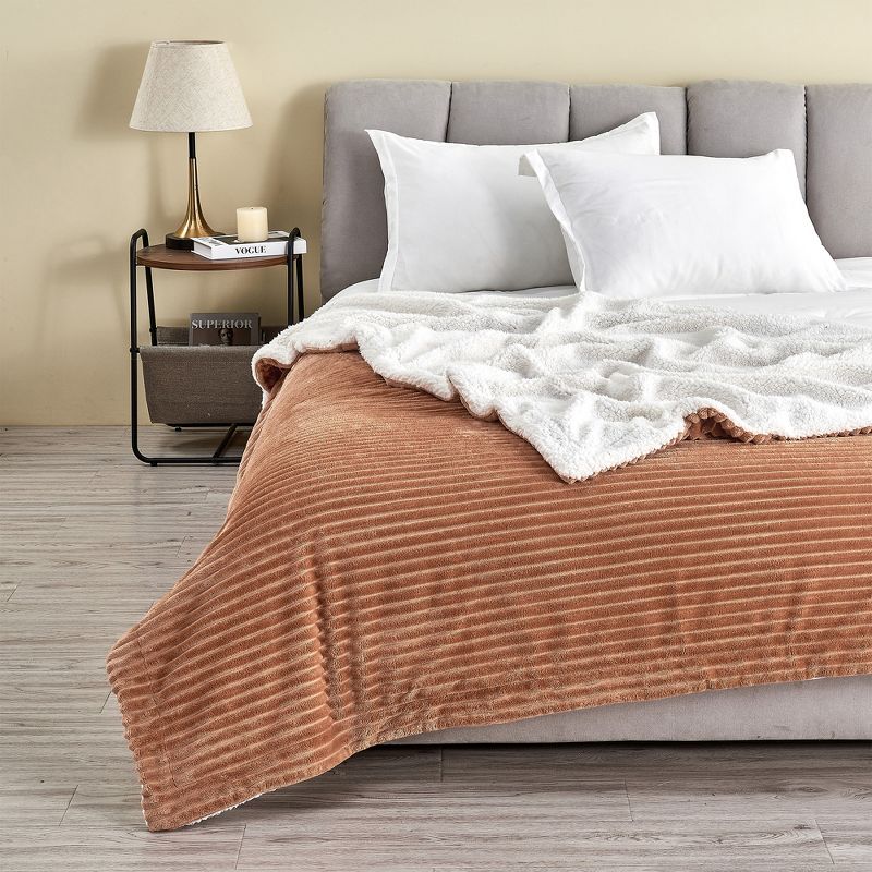 Ribbed Texture Reversible Taupe Throw Blanket - Great Bay Home, 1 of 6
