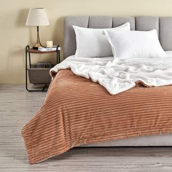 Ribbed Texture Reversible Taupe Throw Blanket - Great Bay Home