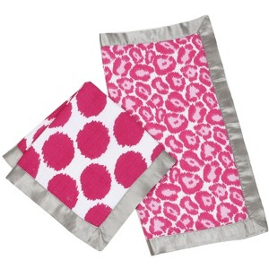 Bacati - Ikat Fuschia/Gray Dots/Leopard Muslin 2 pc Security Blankets - 1 of 4