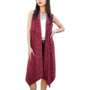 Anna-Kaci Women's Waterfall Heather Knit Long Cardi Vest- One Size Fits Most,Burgundy - 1 of 4