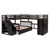 TIRAMISUBEST Twin-Twin over Full L-Shaped Bunk Bed With 3 Storage Drawers, Portable Desk and Wardrobe, Wooden Bunk Bedframe with Storage Staircase - 3 of 4