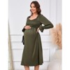 Coolmee Women Maternity Smocked Crew Neck Long Ruffled Sleeve Elastic Waist Flowy A-Line Midi Dress For Photoshoot Baby Shower - 2 of 4