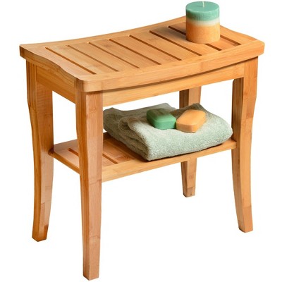 Bamboo shower bench with best sale storage shelf