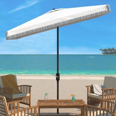 Milan Ivory Polyester and Aluminum Rectangular Crank Umbrella