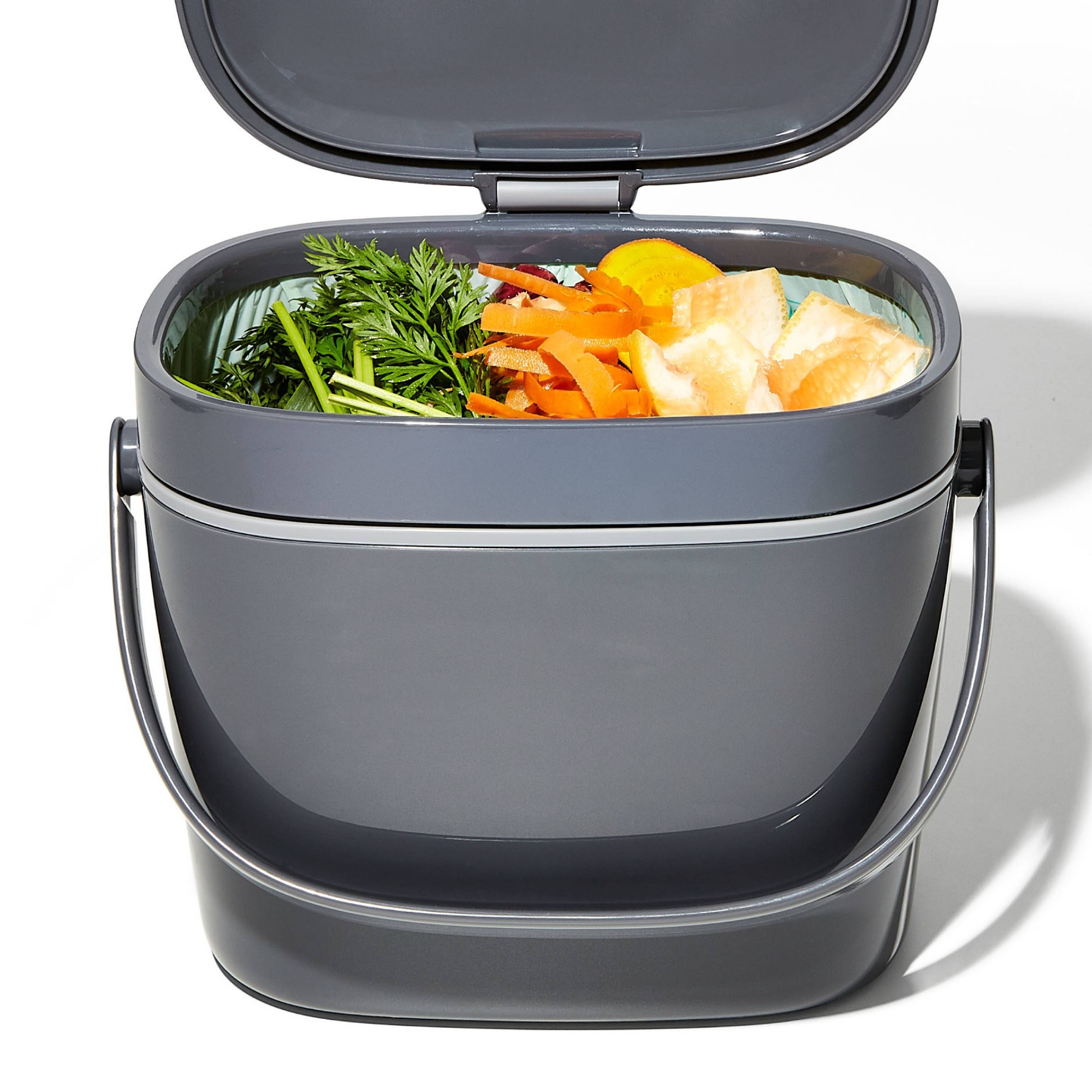 OXO 1.75g Plastic Easy Clean Compost Bin Gray: Indoor Kitchen Countertop Trash Can, 1.75 Gallon Capacity