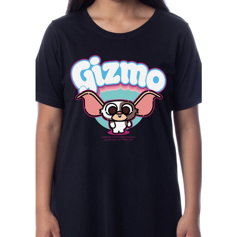 Gremlins Womens' Chibi Style Gizmo Nightgown Sleep Pajama Dress Shirt Black, 3 of 4