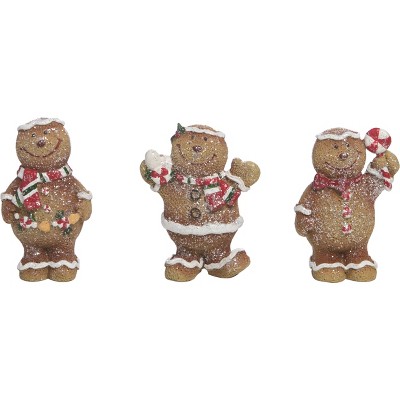 Transpac Mini Resin Gingerbread Figurine Set of 3 Christmas Home Decorations