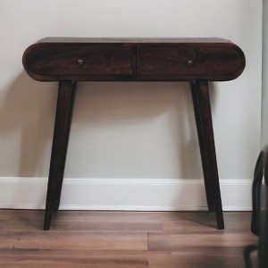 Solid Wood Console Table, Curved Edges, 2 Drawers, Nordic Legs - 1 of 4