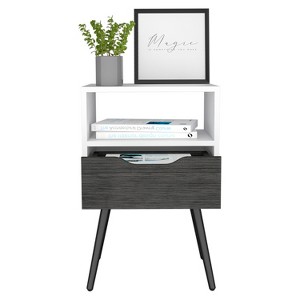 Vynxaria Nightstand - Open Shelf, Single Drawer, Smokey Oak/White Finish, 21.49'' Superior Top, 15.2''W x 12.6''H Drawer - 1 of 4