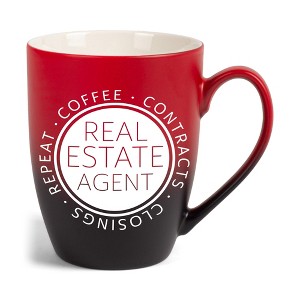 Elanze Designs Coffee Contracts Closings Real Estate Agents Two Toned Ombre Matte Red and Black 12 ounce Ceramic Stoneware Coffee Cup Mug - 1 of 4