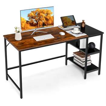 4NM 35 Small Computer Desk with 4-Tier Bookshelf, Home Office Desk Writing  Workstation Study Table Multipurpose for Small Space Work - Natural and
