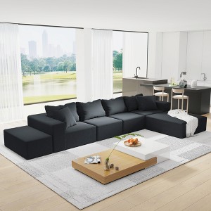 Oversized 132" Chenille Modular L-Shaped Sectional Sofa with 6 Pillows, 6-Piece Free combination, No Assembly Required - 1 of 4