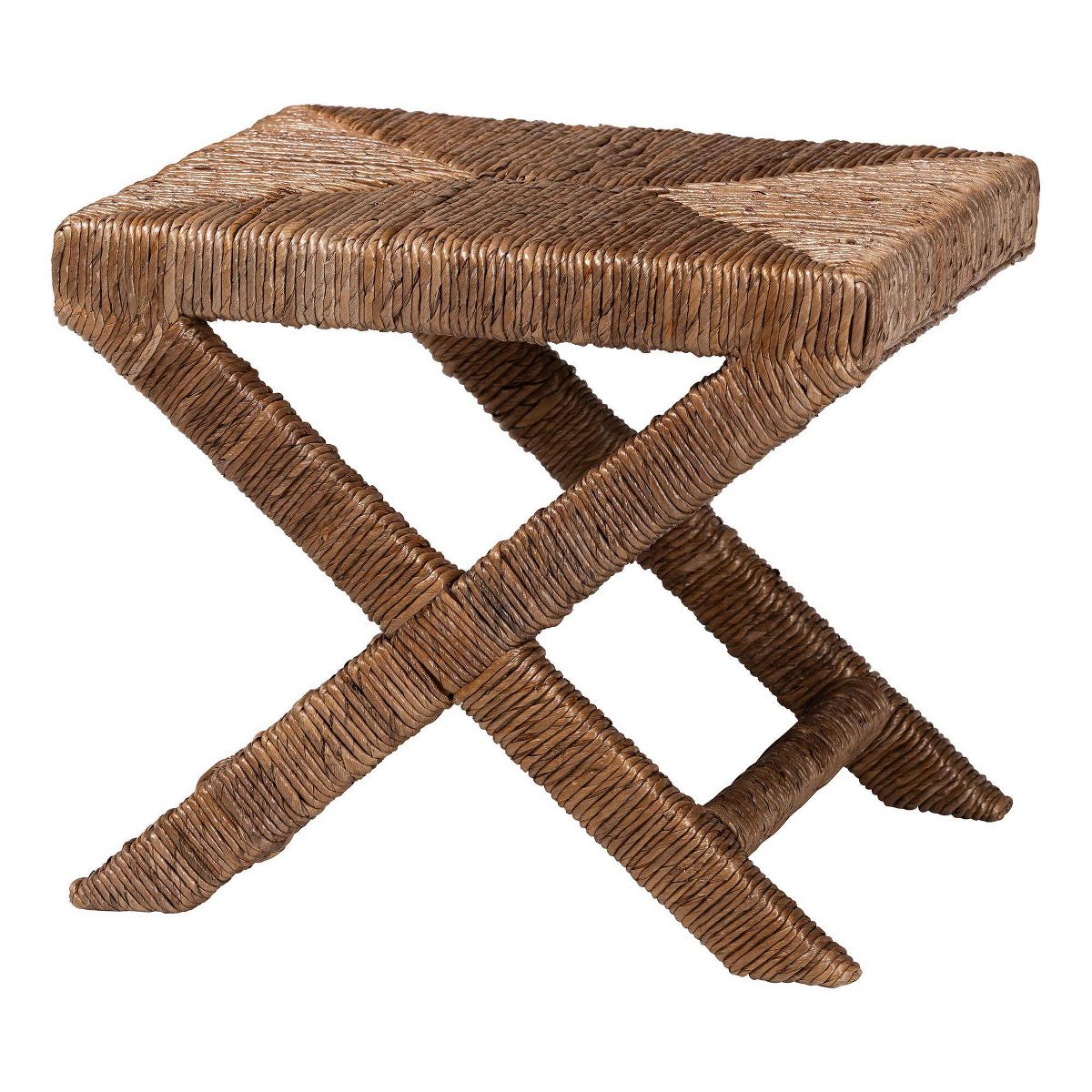 bali & pari Alda Woven Seagrass Ottoman Handwoven Wicker Accent Stool Brown