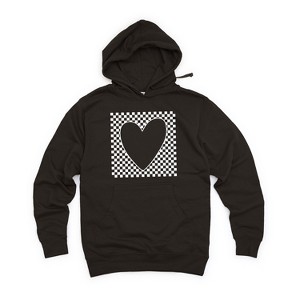 Simply Sage Market Women's Graphic Hoodie Checkered Heart Cut Out - 1 of 3