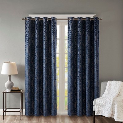 PAGED Knitted Jacquard Damask Total Blackout Grommet Top Curtain Panel, Privacy Curtain for Bedroom & Living Room