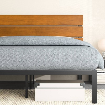 Queen Black Metal and Bamboo Platform Bed Frame with Slats