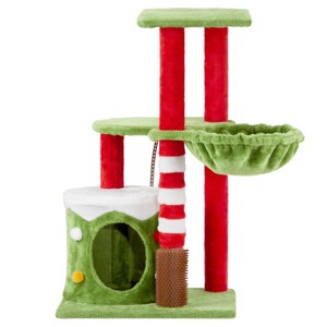 SEVOBAL Christmas Themed with Scratching Post Cat Condo Hammock Massage Brush Multi-Level Activity Center for Indoor, Multicolored, 51"*44"*15" - 1 of 4