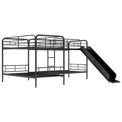 L Shaped Bunk Bed For 4 People With Slides Ladders Metal Bunk Bed Frame For Bedroom Home Twin Size Bunk Bed