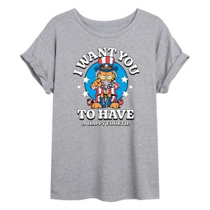 Women's - Garfield - Want You To Have A Happy Fourth Oversized Graphic T-Shirt - 1 of 4