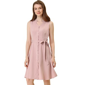 INSPIRE CHIC Women's V-neck Sleeveless Belted Shirtdress Button Down Dress - 1 of 4