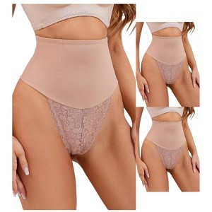 INSPIRE CHIC 3 Pcs Women's Lace Tummy Control Thongs High Waist Hi-Cut Control Panties - 1 of 4