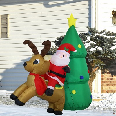 Sunnydaze 5 Foot Self Inflatable Blow Up Santa Claus With Reindeer And ...
