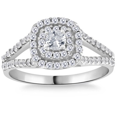 Pompeii3 1Ct TW Diamond Double Cushion Halo Engagement Ring in 10k White Gold