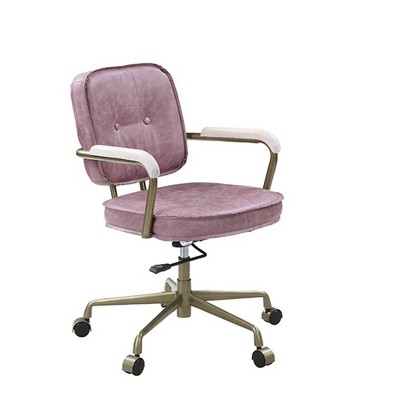 Aurora Pink Top Grain Leather Swivel Accent Chair with Fixed Arms