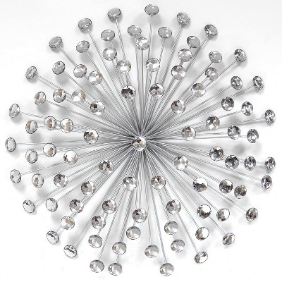 24" Acrylic Burst Wall Decor Silver - Stratton Home Decor: Modern Geometric Metal Sculpture, Spot Clean, Versatile Display