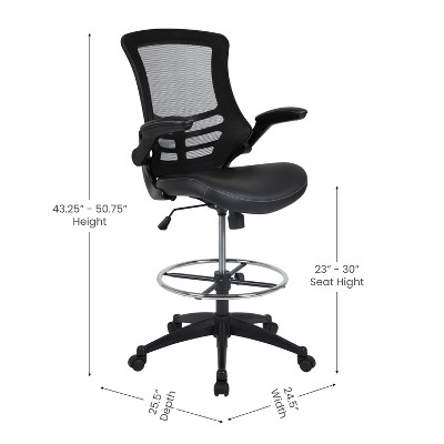 ErgoComfort 51" Black Mesh & Leather Drafting Chair with Adjustable Arms