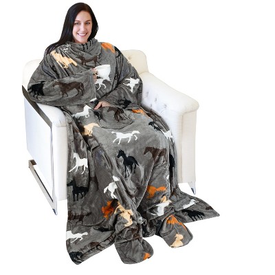 Catalonia Fleece Wearable Blanket with Sleeves and Foot Pockets, Micro Plush Wrap Sleeved Throw Blanket Robe, Super Fuzzy Cozy TV Blanket Throw, Gift