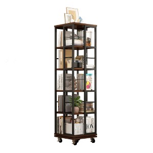 Lyngins Rotating 5-Tier Corner Bookshelves with Wheels,Bookshelf,Vertical Narrow Book Racks,Wood Bookcases for Office,Small Space - 1 of 4