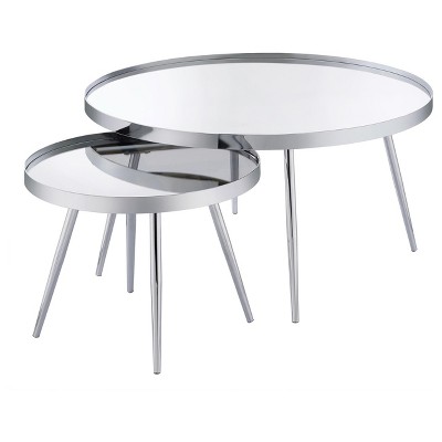 Kaelyn Round Chrome Metal Mirrored Nesting Coffee Table Set