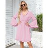 WhizMax 2024 Long Sleeve Dress for Women Wrap V-Neck Bell Sleeve A-line Knee Length Dress Ruffle Flowy Swing Dresses - 3 of 4