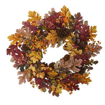 Nearly Natural 24” Oak Leaf, Acorn & Pine Wreath