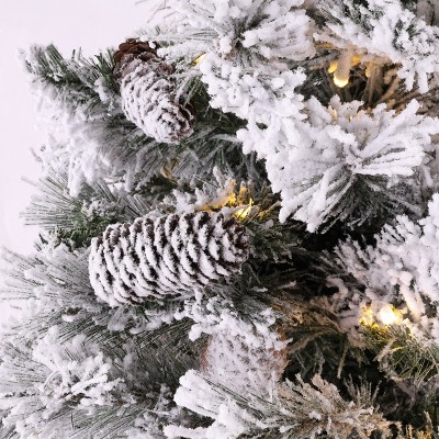 5.5' Frosted Green Pre-Lit Artificial Christmas Tree with Pine Cones