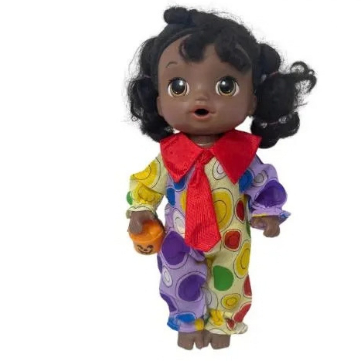 Doll Clothes Superstore Clown Costume with Pumpkin Trick or Treat Bucket for 14 Inch Baby Alive Dolls — фото 2