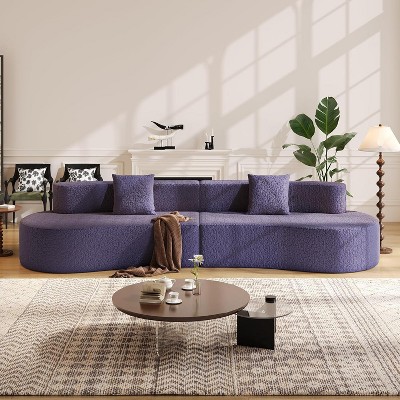 109" Modern Sectional Curved Couch, Upholstered 4-Seater Sofa with 2 Throw Pillows,Luxury Chenille Boucle Couches with High-Density Foam