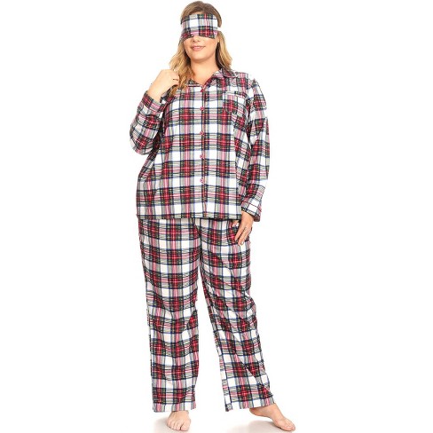 Women's Three-Piece Pajama Set Pink Plaid X Large - White Mark