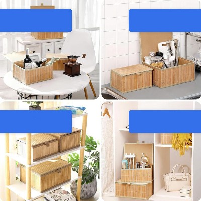 Natural Bamboo Stackable Storage Boxes with Cloth Liner - Set of 3